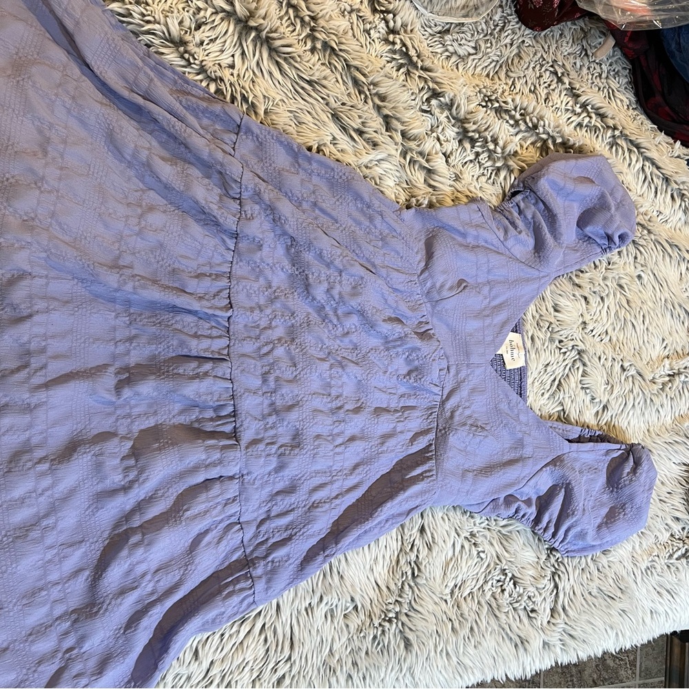 Bohme Purple Ruched Sundress with Puff Cap Sleeves